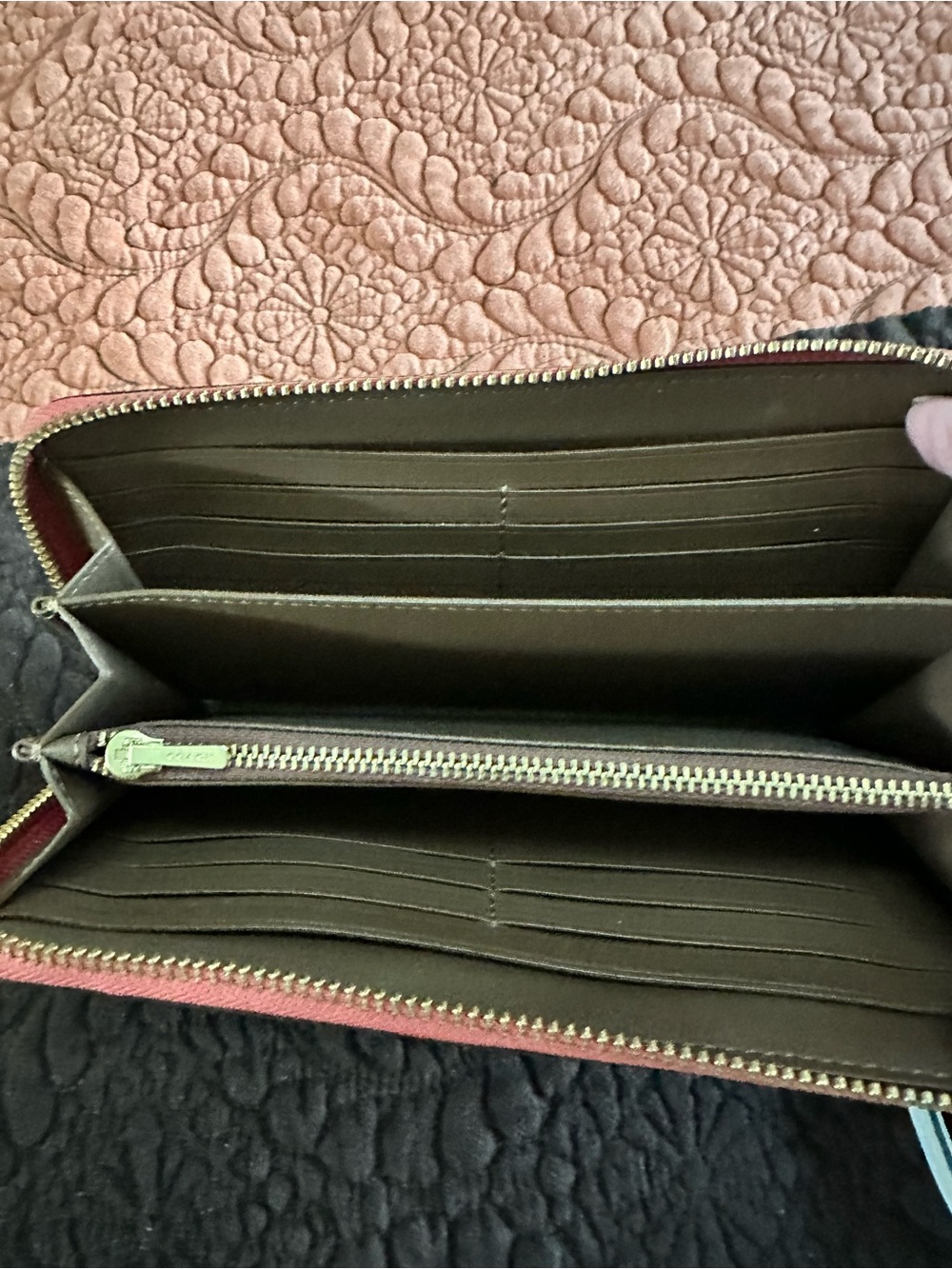 Coach Brown Monogram Zip Wallet with Pink & Blue Patch Accents EUC - Picture 4 of 7